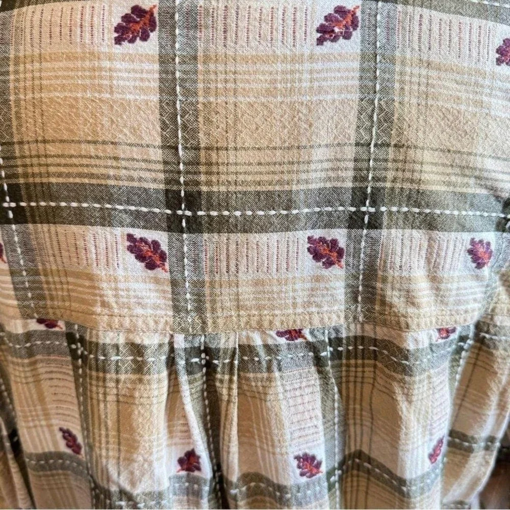 Vintage‎ Plaid Button-Up Shirt 1X Cozy Fall Style Leaf Accents Thanksgiving
